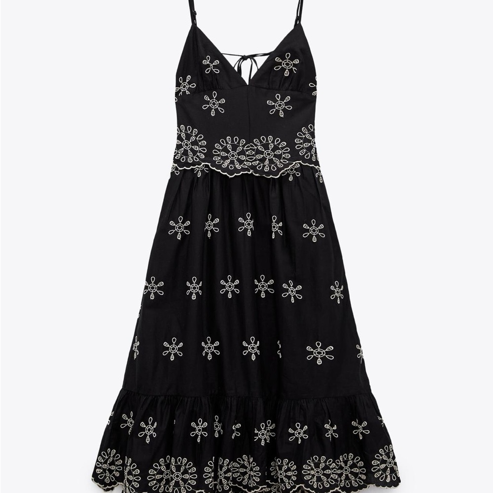 Zara Black and White Floral Midi Dress